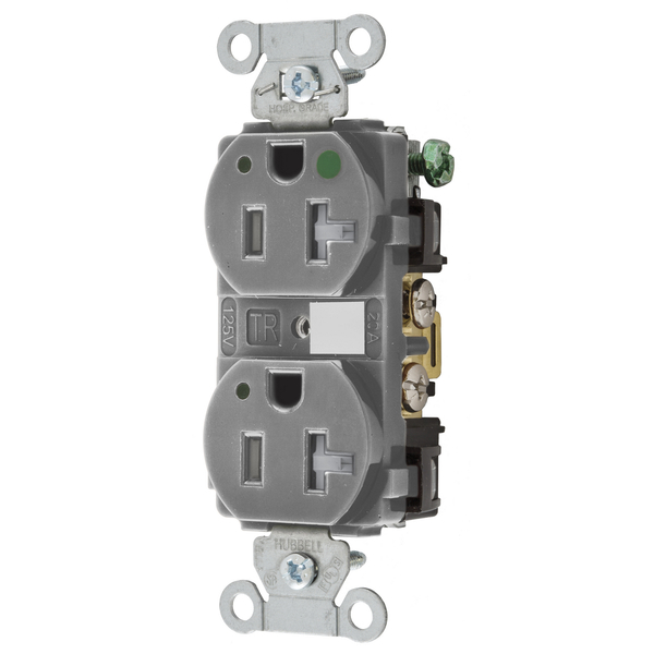 Hubbell Wiring Device-Kellems Straight Blade Devices, Tamper Resistant Duplex Receptacle, Hospital Grade, Hubbell-Pro, LED Indicator, 20A 125V, 2-Pole 3-Wire Grounding, 5-20R, Gray 8300GYLTRA